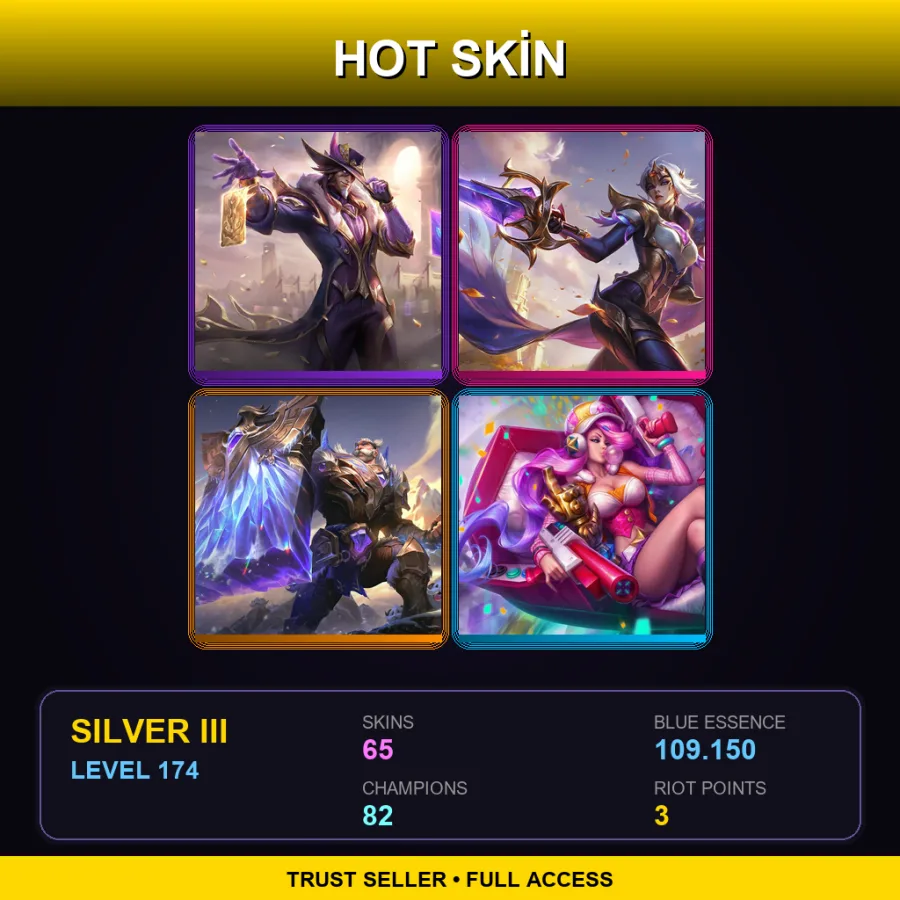 TR | Lv174 | Silver III | 65 Skin | 82 Champ — LoL account