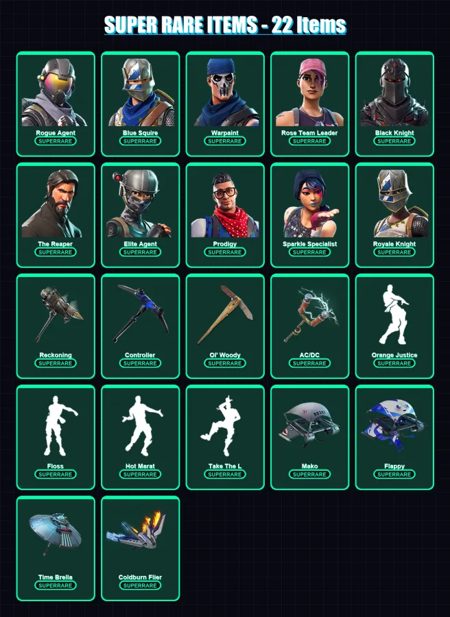 [PS4/PS5/XBOX/PC] | Rogue Agent | Blue Squire | Warpaint | Rose Team Leader | Black Knight | 107 skin | 116 pickaxe | 104 emote | 96 glider | Lv1377