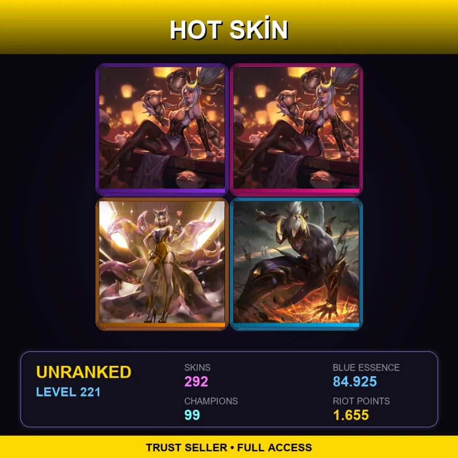 EUW | Lv221 | Unranked | 292 Skin | 99 Champ