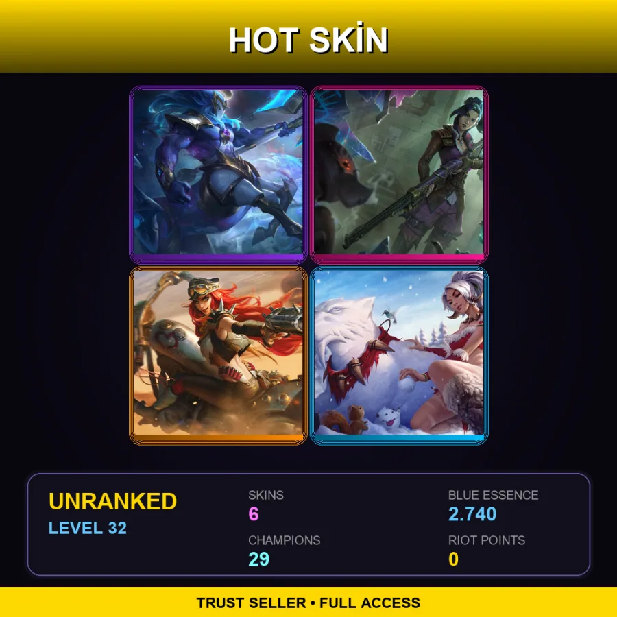 EUW | Lv32 | Unranked | 6 Skin | 29 Champ — LoL account
