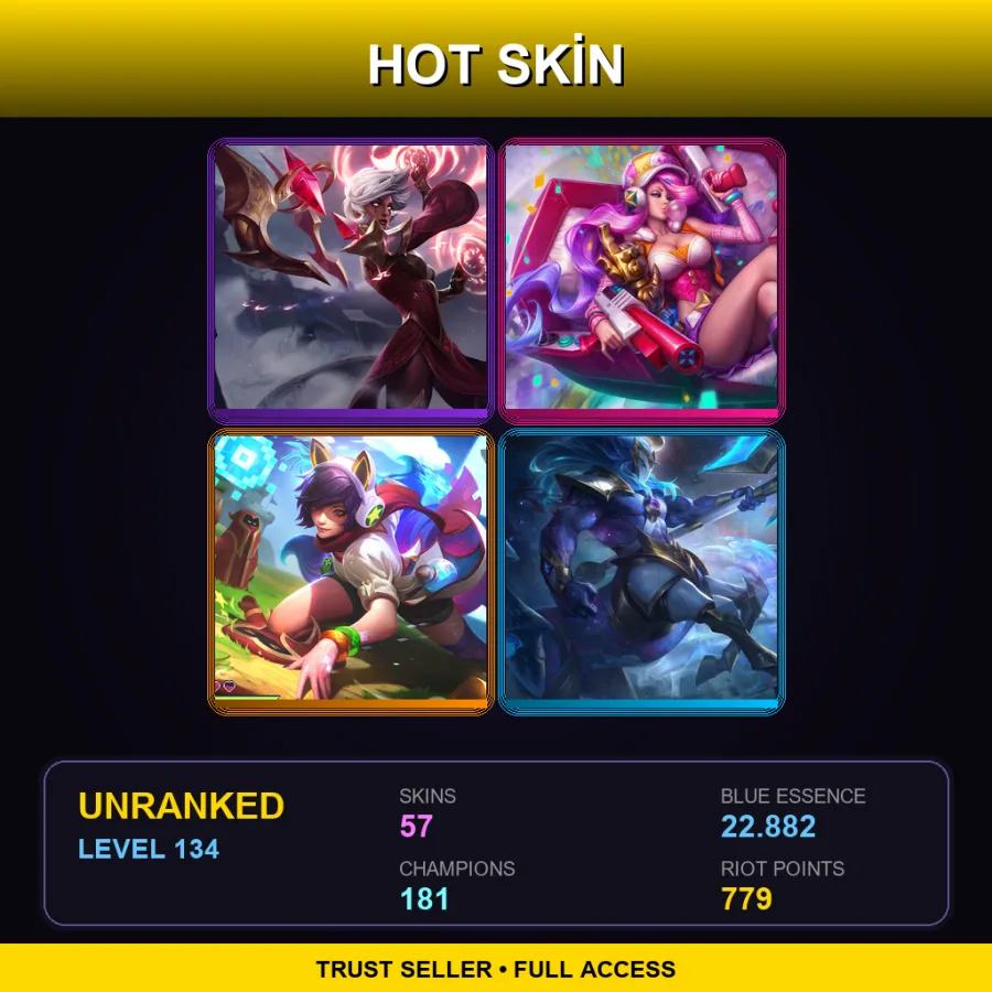 NA | Lv134 | Unranked | 57 Skin | 181 Champ — LoL account