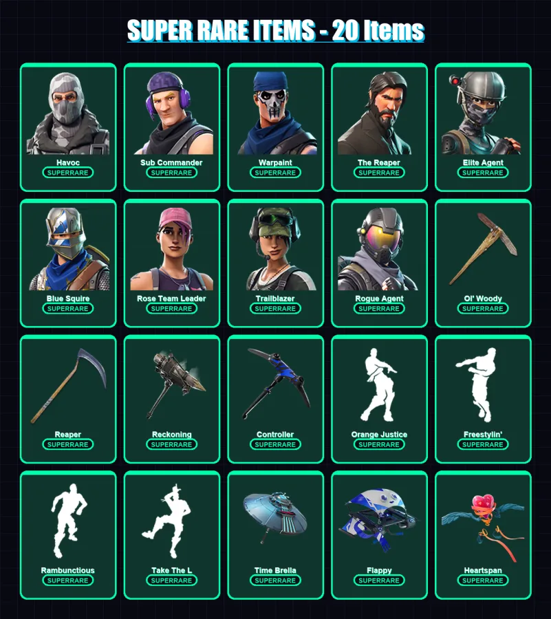 [PC/XBOX/PSN] | Havoc | Sub Commander | Warpaint | The Reaper | Elite Agent | 88 skin | 56 pickaxe | 49 emote | 47 glider | Lv364
