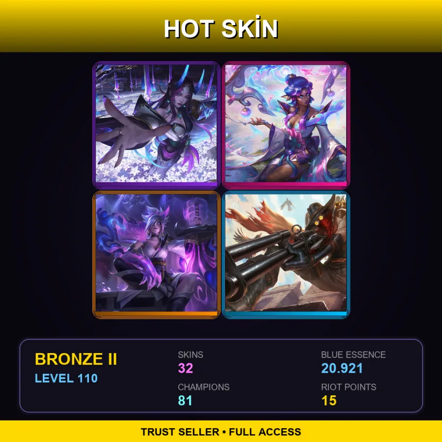 LAS | Spirit Blossom Irelia | Spirit Blossom Karma | Spirit Blossom Riven | High Noon Jhin | 32 Skin | 81 Champ | Bronze II | Lv110