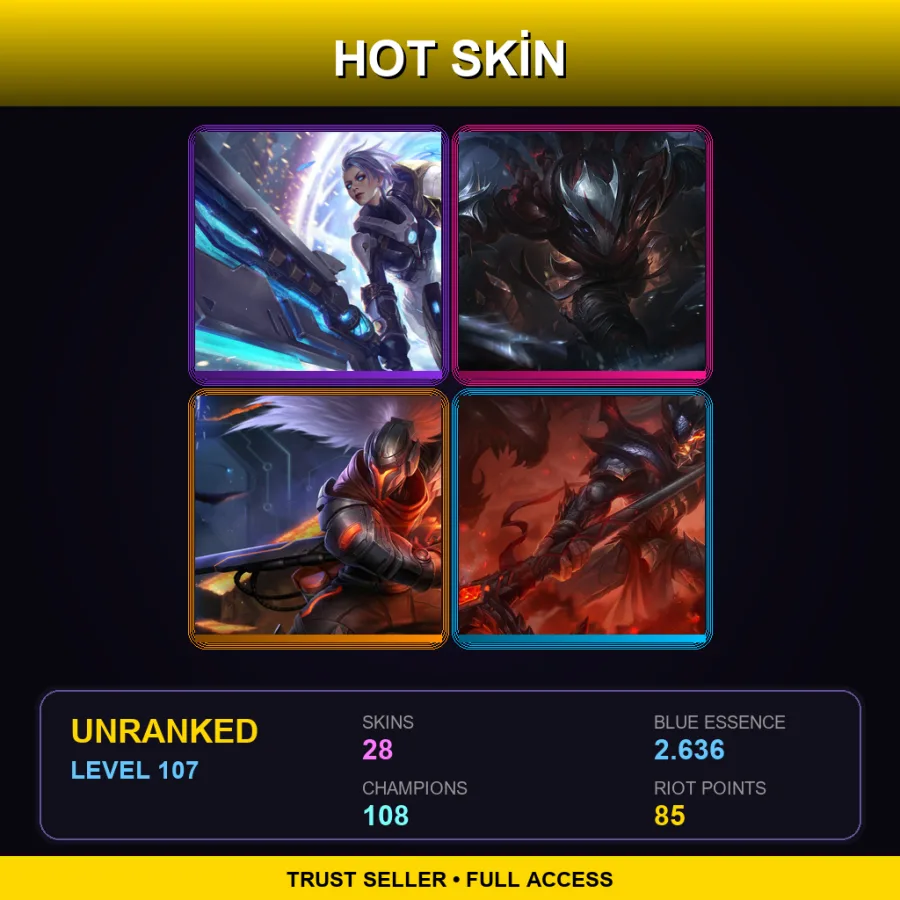 VN | Lv107 | Unranked | 28 Skin | 108 Champ — LoL account