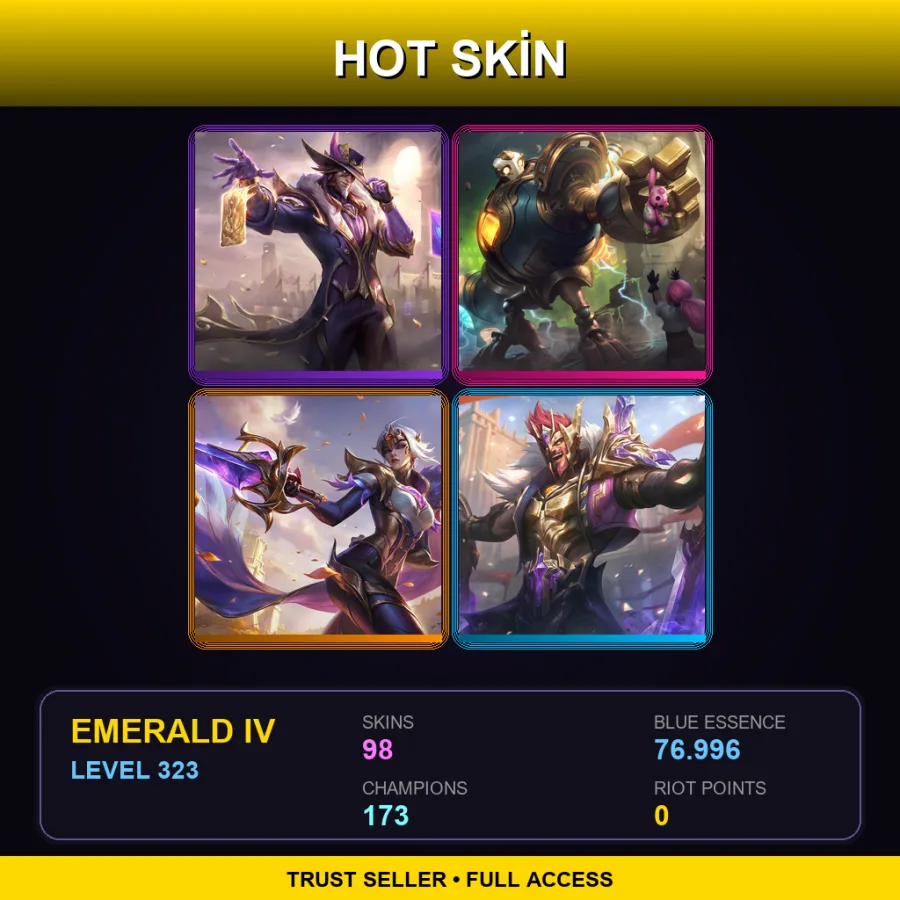 LAN | Victorious Twisted Fate | Victorious Blitzcrank | Victorious Fiora | Victorious Draven | 98 Skin | 173 Champ | Emerald IV | Lv323