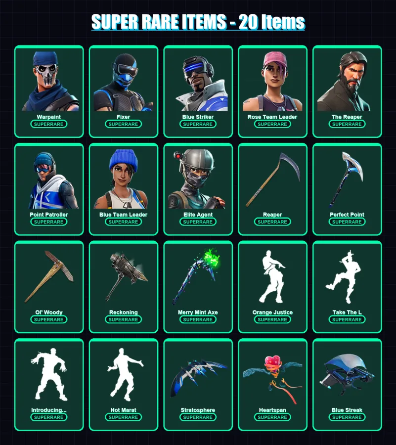 [PC/XBOX] | Warpaint | Fixer | Blue Striker | Rose Team Leader | The Reaper | 129 skin | 122 pickaxe | 109 emote | 100 glider | Lv1409 — Fortnite account