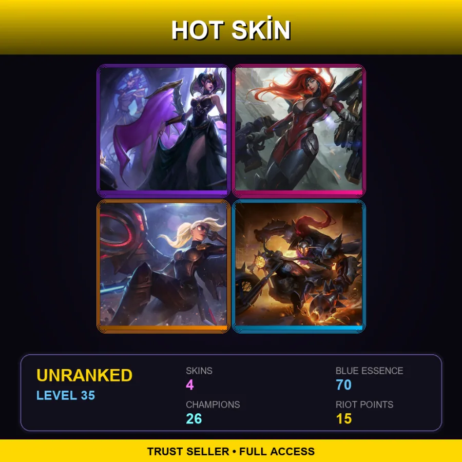 EUNE | Lv35 | Unranked | 4 Skin | 26 Champ — LoL account