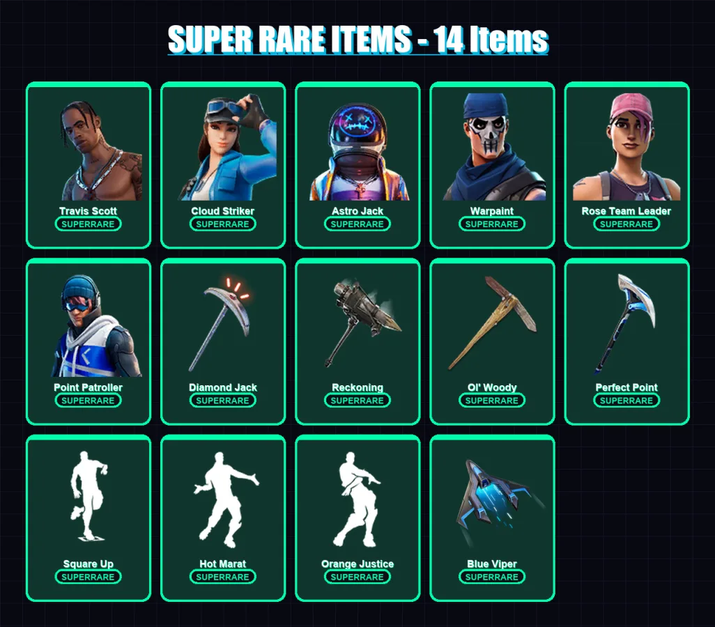 [PC/XBOX] | Travis Scott | Cloud Striker | Astro Jack | Warpaint | Rose Team Leader | 40 skin | 40 pickaxe | 49 emote | 46 glider | Lv566