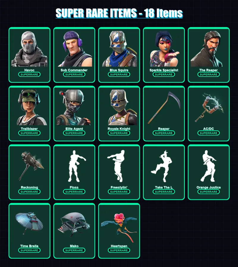 [PC/PSN] | Havoc | Sub Commander | Blue Squire | Sparkle Specialist | The Reaper | 74 skin | 87 pickaxe | 82 emote | 94 glider | Lv1682