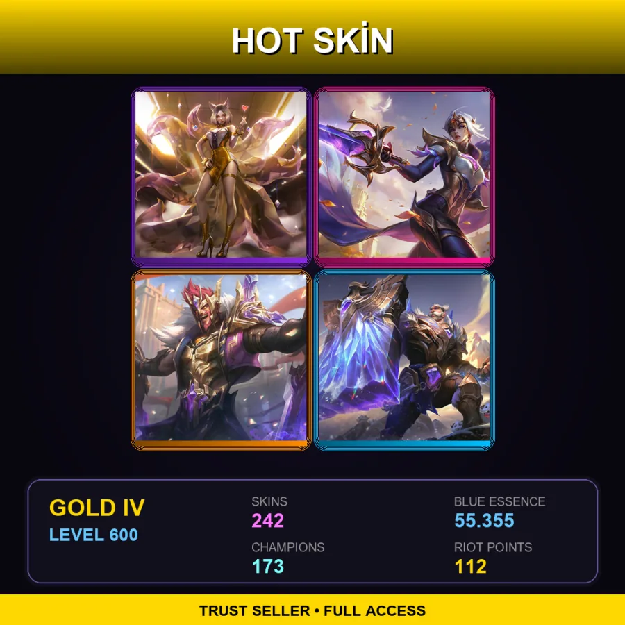 BR | Prestige K/DA Ahri (2022) | Victorious Fiora | Victorious Draven | Victorious Braum | 242 Skin | 173 Champ | Gold IV | Lv600