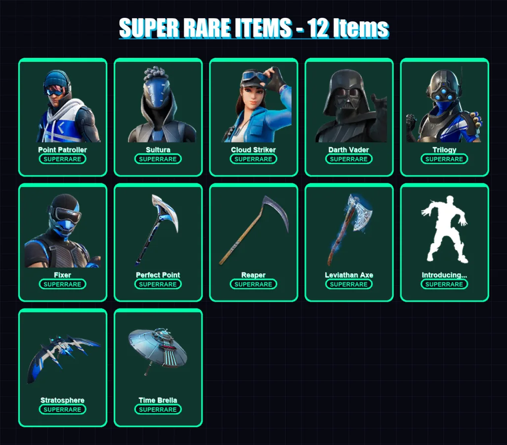 [PC/PSN] | Point Patroller | Sultura | Cloud Striker | Darth Vader | Trilogy | 206 skin | 277 pickaxe | 192 emote | 203 glider | Lv3400