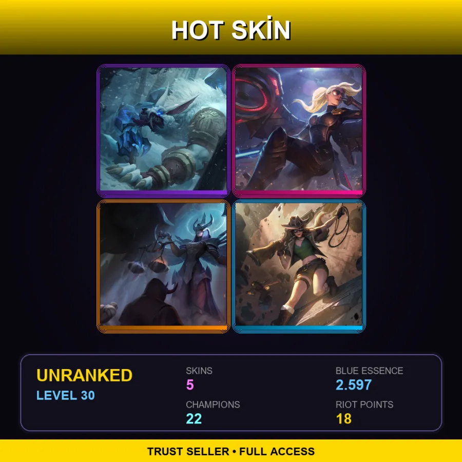 EUW | Lv30 | Unranked | 5 Skin | 22 Champ