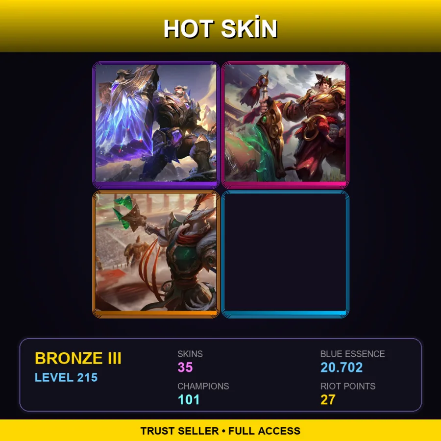 SG | Lv215 | Bronze III | 35 Skin | 101 Champ — LoL account