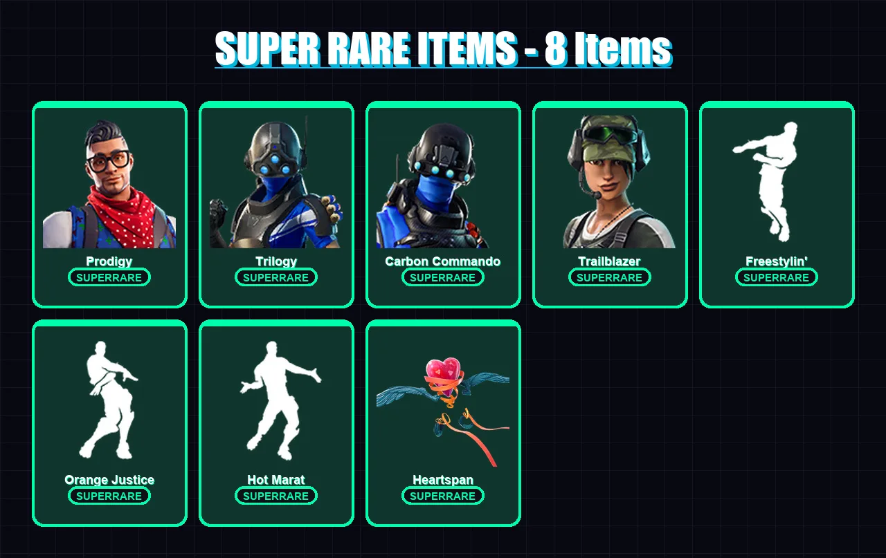 [PS4/PS5/XBOX/PC] | Prodigy | Trilogy | Carbon Commando | Trailblazer | The Ice King | 46 skin | 50 pickaxe | 48 emote | 49 glider | Lv551