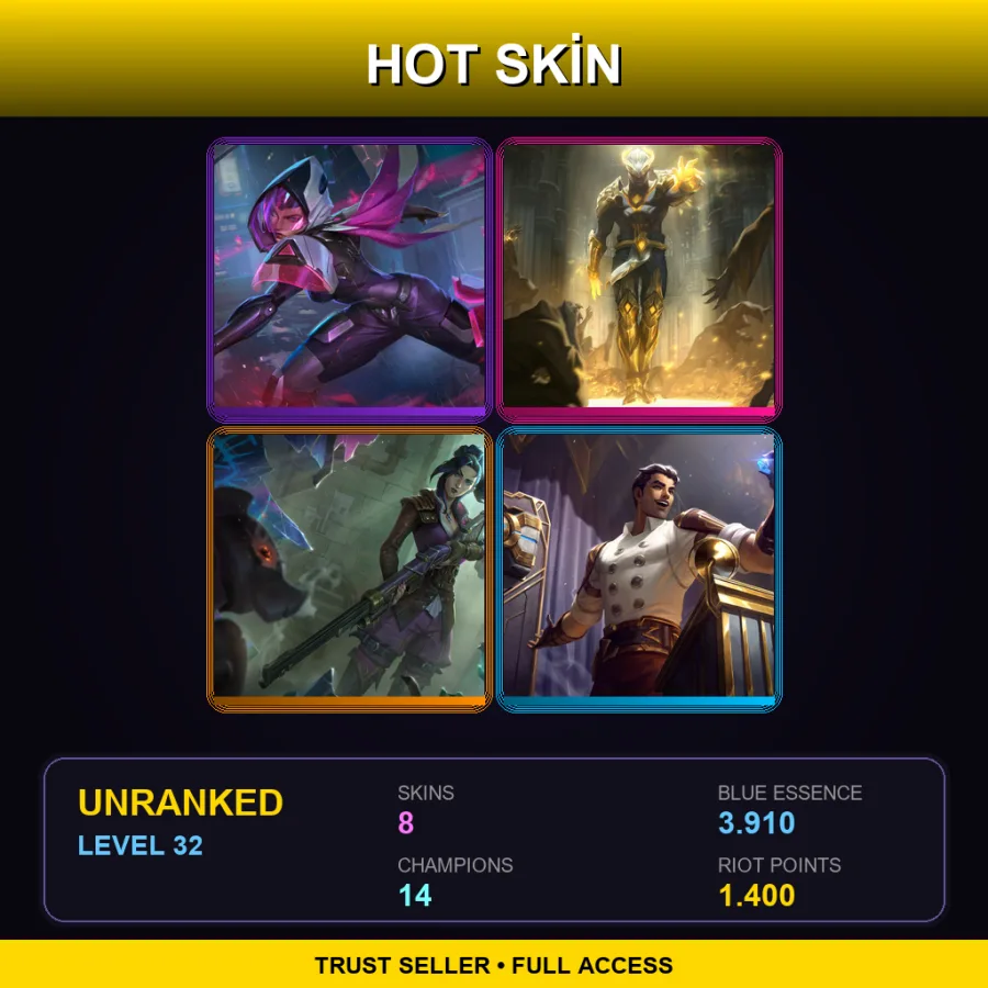 LAN | Lv32 | Unranked | 8 Skin | 14 Champ — LoL account