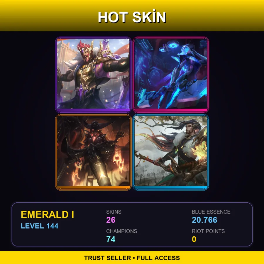 LAS | Lv144 | Emerald I | 26 Skin | 74 Champ — LoL account