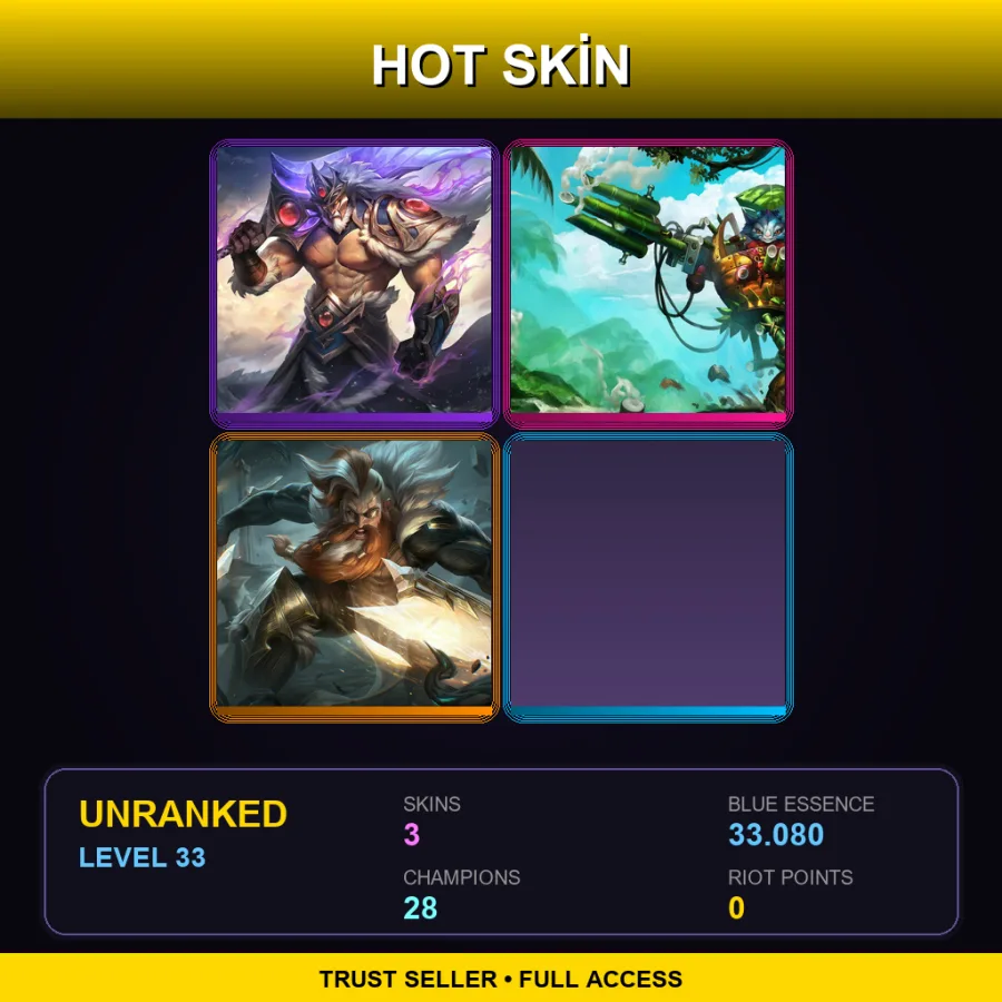 EUW | Lv33 | Unranked | 3 Skin | 28 Champ