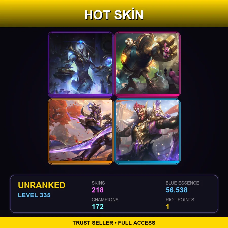 TR | Lv335 | Unranked | 218 Skin | 172 Champ — Unranked / Smurf League of Legends