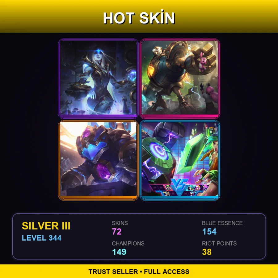 BR | Cosmic Queen Ashe | Victorious Blitzcrank | Hextech Rammus | Arcade Riven | 72 Skin | 149 Champ | Silver III | Lv344