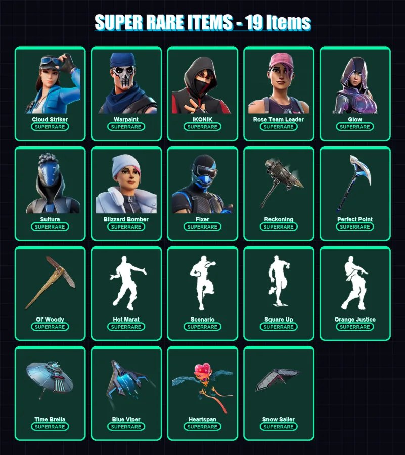 [PS4/PS5/XBOX/PC] | Cloud Striker | Warpaint | IKONIK | Rose Team Leader | Glow | 195 skin | 220 pickaxe | 161 emote | 185 glider | Lv2850