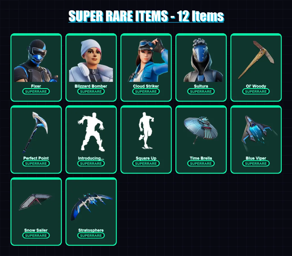 [PS4/PS5/XBOX/PC] | Fixer | Blizzard Bomber | Cloud Striker | Sultura | The Origin | 101 skin | 127 pickaxe | 98 emote | 102 glider | Lv1560