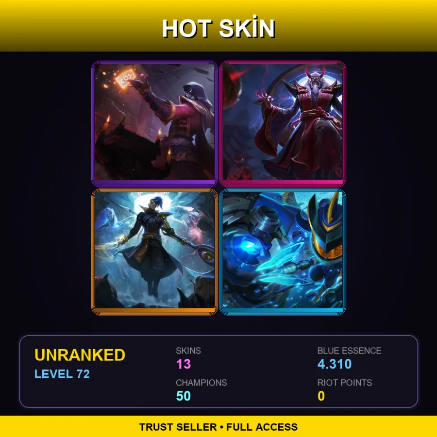 LAN | Lv72 | Unranked | 13 Skin | 50 Champ — LoL account