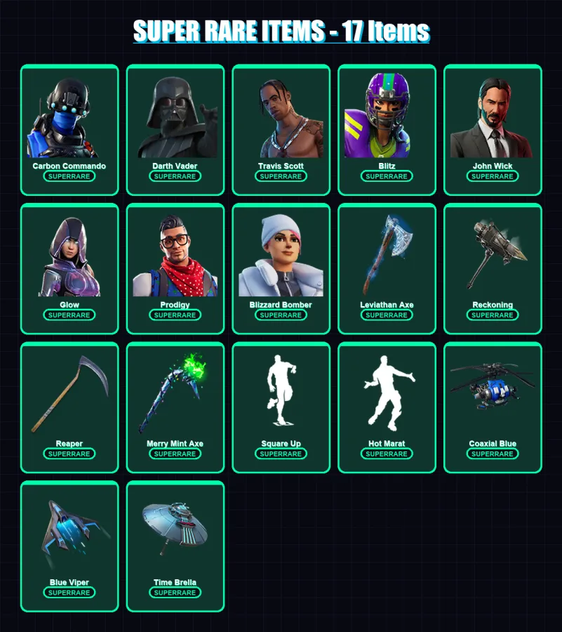 [PC/XBOX/PSN] | Carbon Commando | Darth Vader | Travis Scott | Blitz | John Wick | 222 skin | 213 pickaxe | 205 emote | 181 glider | Lv3268