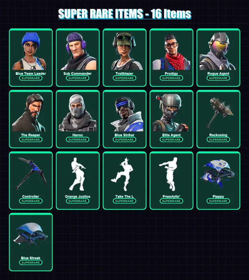 [SWITCH/XBOX/PSN/PC] | Blue Team Leader | Sub Commander | Trailblazer | Prodigy | Rogue Agent | 98 skin | 99 pickaxe | 93 emote | 103 glider | Lv153 — Fortnite account
