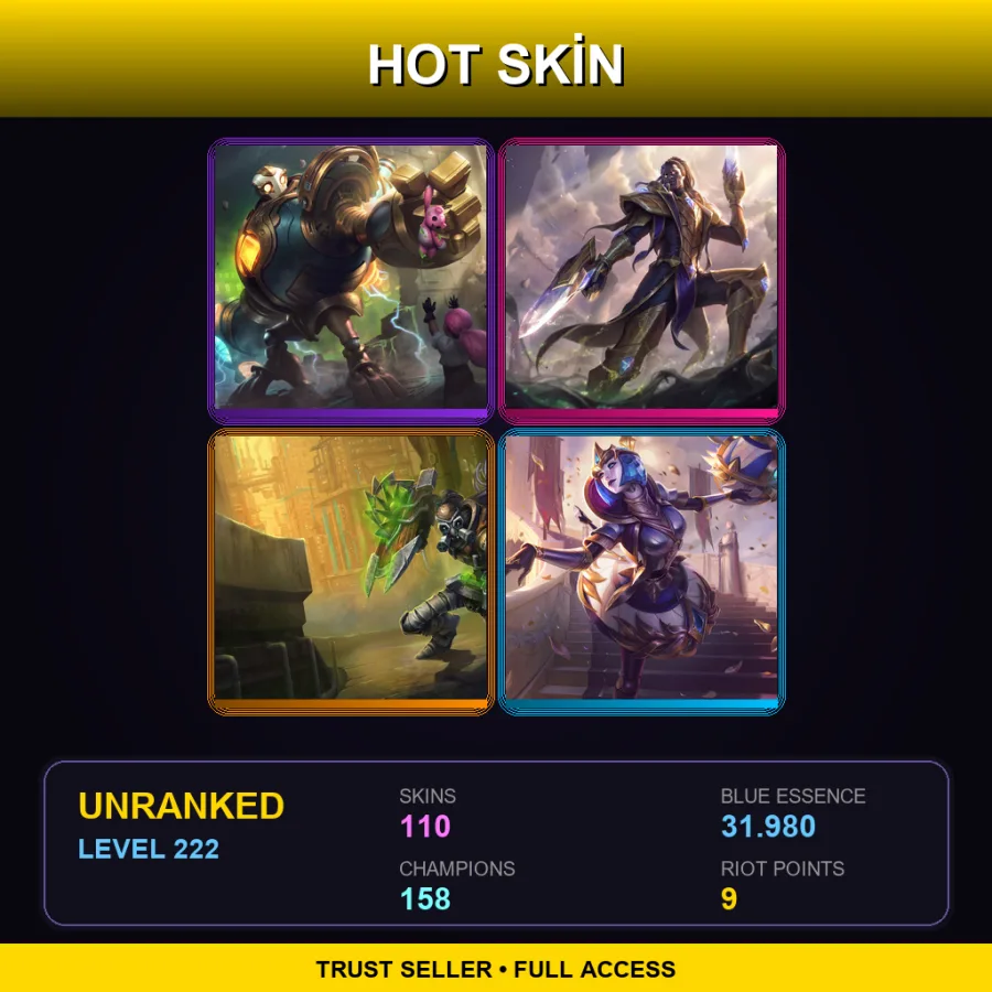 SG | Lv222 | Unranked | 110 Skin | 158 Champ — LoL account