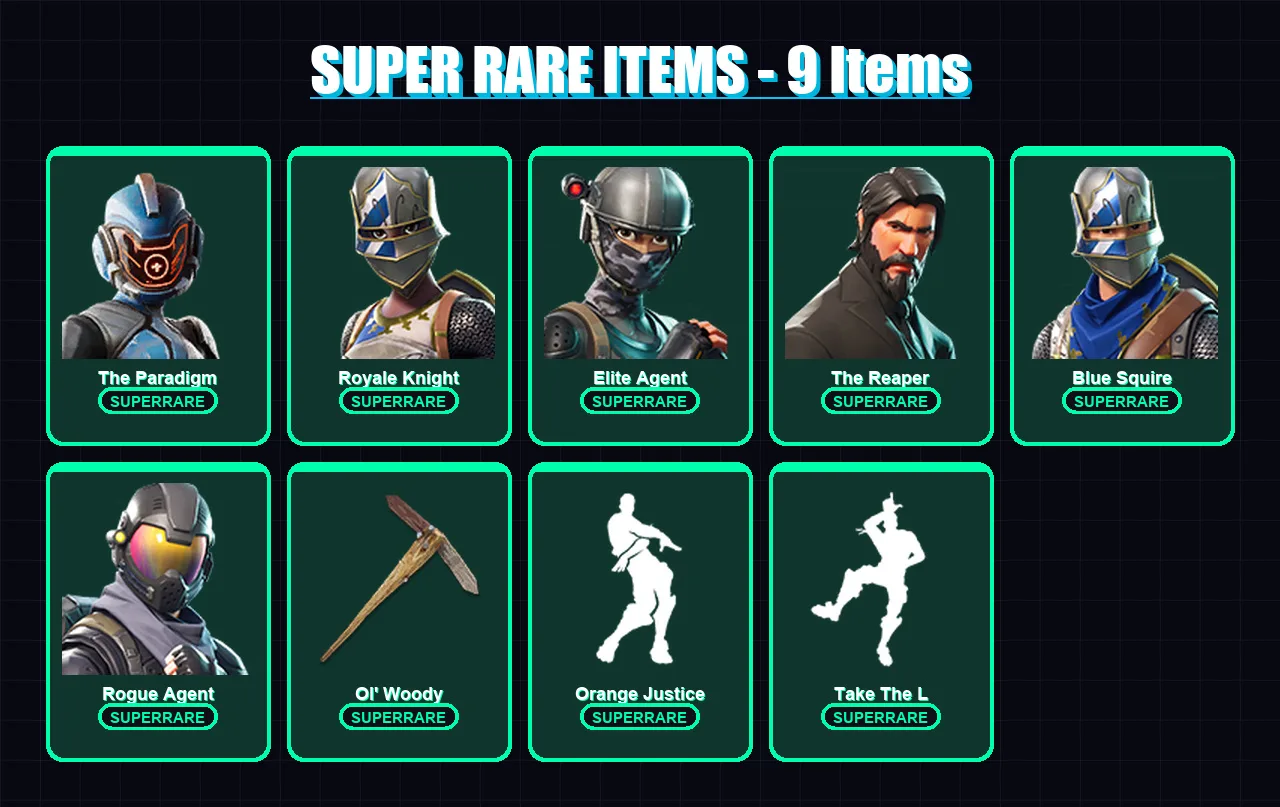 [PC/XBOX/PSN] | The Paradigm | Royale Knight | Elite Agent | The Reaper | Blue Squire | 45 skin | 27 pickaxe | 45 emote | 32 glider | Lv474 — Fortnite account