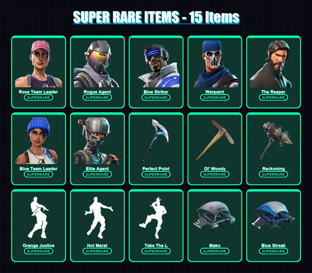[PS4/PS5/XBOX/PC] | Rose Team Leader | Rogue Agent | Blue Striker | Warpaint | The Reaper | 97 skin | 102 pickaxe | 88 emote | 100 glider | Lv1344 — Fortnite account