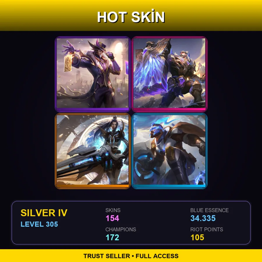 EUNE | Lv305 | Silver IV | 154 Skin | 172 Champ — LoL account