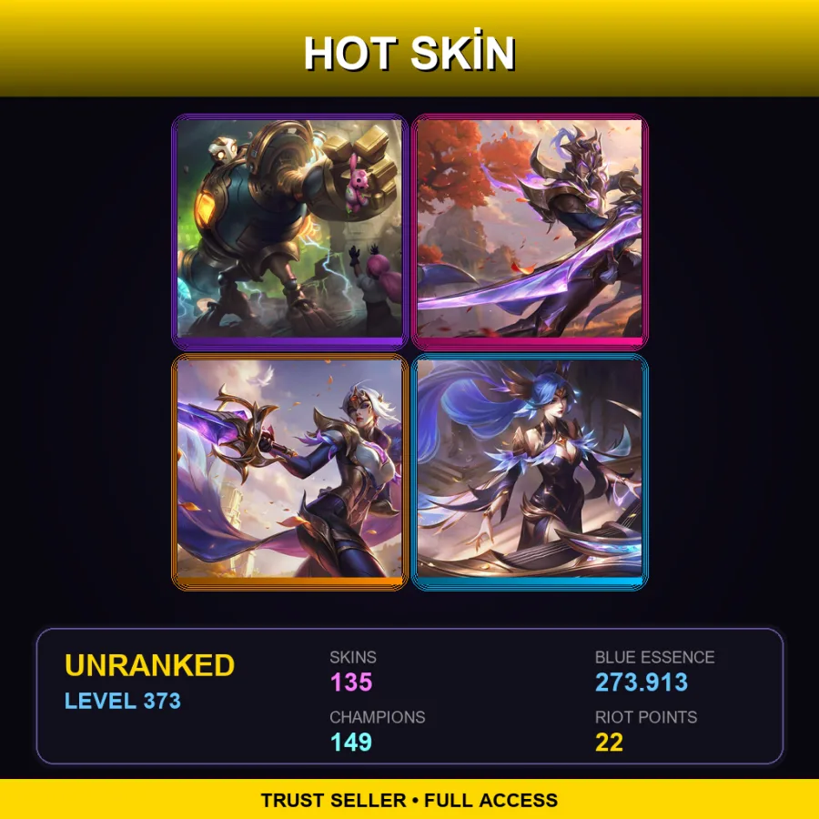 LAS | Lv373 | Unranked | 135 Skin | 149 Champ — LoL account