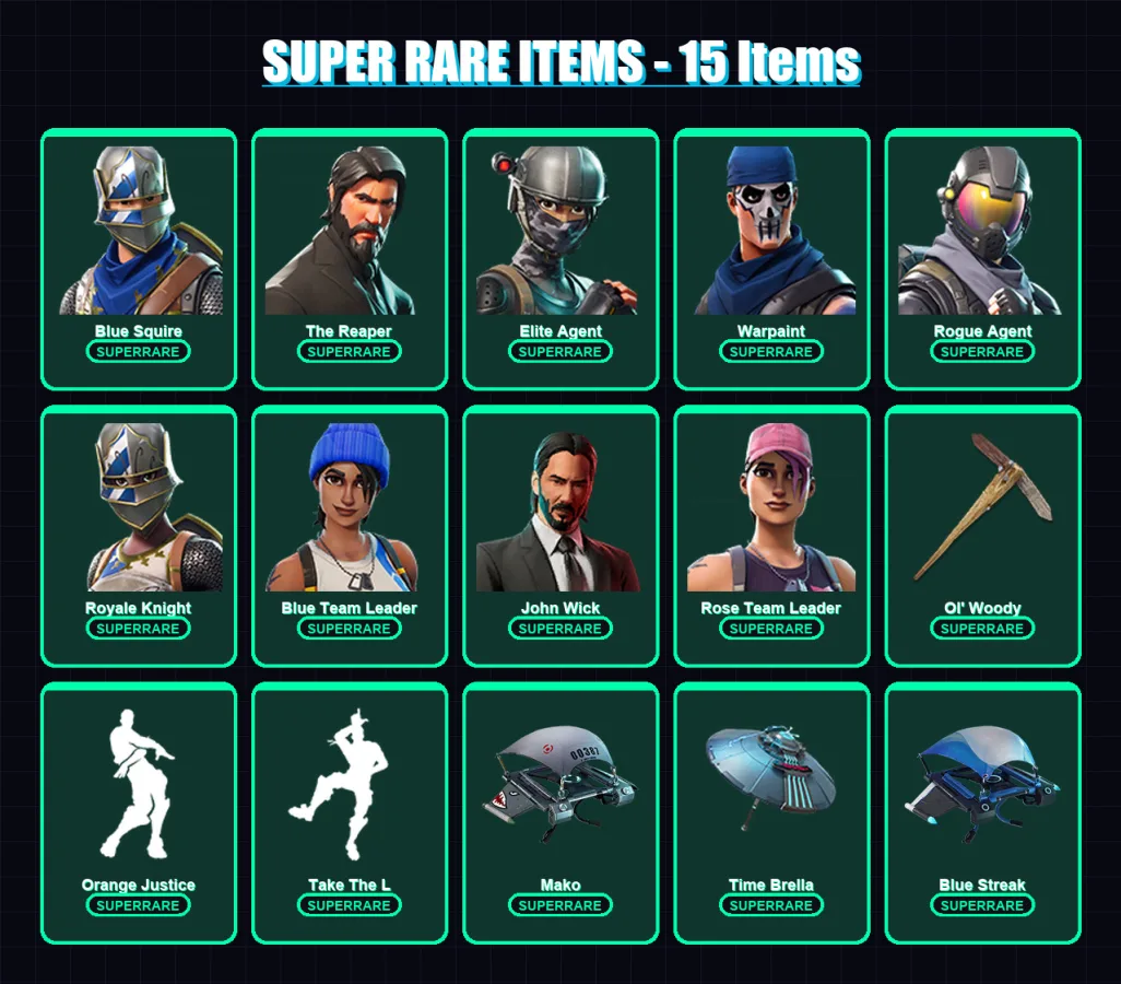 [PC/PSN] | Blue Squire | The Reaper | Elite Agent | Warpaint | Rogue Agent | 72 skin | 86 pickaxe | 104 emote | 99 glider | Lv1419