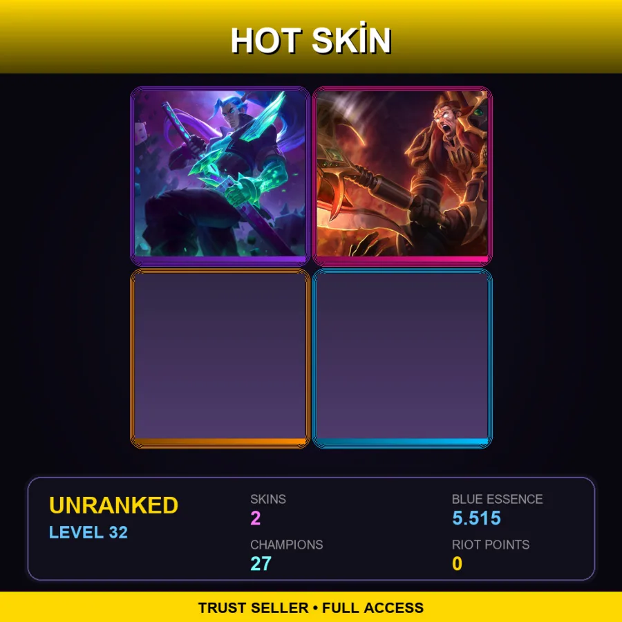 TR | Lv32 | Unranked | 2 Skin | 27 Champ — LoL account