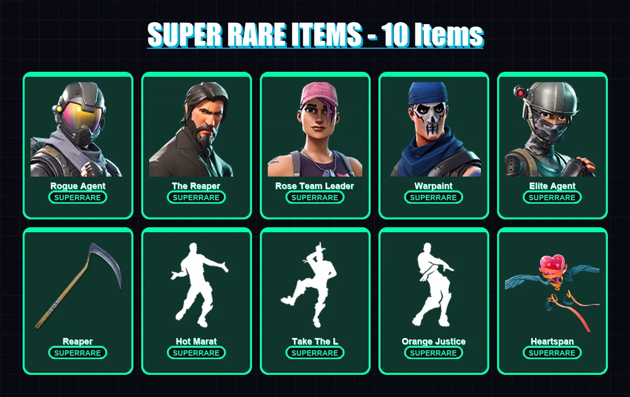 [PC/XBOX/PSN] | Rogue Agent | The Reaper | Rose Team Leader | Warpaint | Elite Agent | 42 skin | 24 pickaxe | 34 emote | 30 glider | Lv416 — Fortnite account