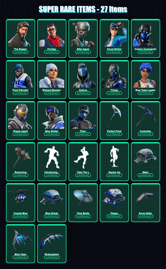 [PS4/PS5/XBOX/PC] | The Reaper | Prodigy | Elite Agent | Cloud Striker | Carbon Commando | 88 skin | 92 pickaxe | 86 emote | 98 glider | Lv1345 — Fortnite account