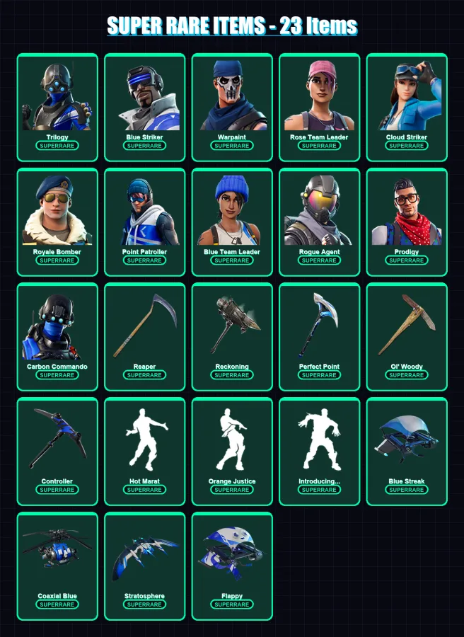 [PS4/PS5/XBOX/PC] | Trilogy | Blue Striker | Warpaint | Rose Team Leader | Cloud Striker | 49 skin | 51 pickaxe | 71 emote | 56 glider | Lv846