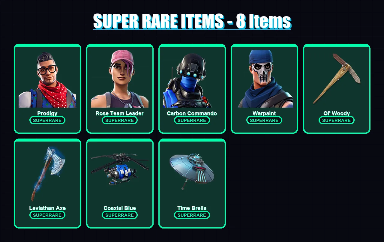 [PC] | Prodigy | Rose Team Leader | Carbon Commando | Warpaint | Mandalorian | 101 skin | 99 pickaxe | 121 emote | 105 glider | Lv1576
