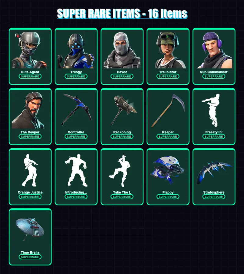 [PS4/PS5/XBOX/PC] | Elite Agent | Trilogy | Havoc | Trailblazer | Sub Commander | 56 skin | 49 pickaxe | 53 emote | 55 glider | Lv789