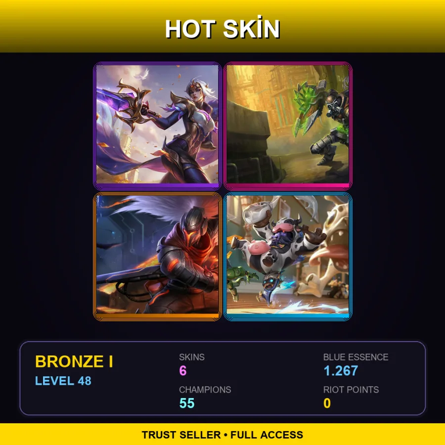 EUW | Lv48 | Bronze I | 6 Skin | 55 Champ — LoL account