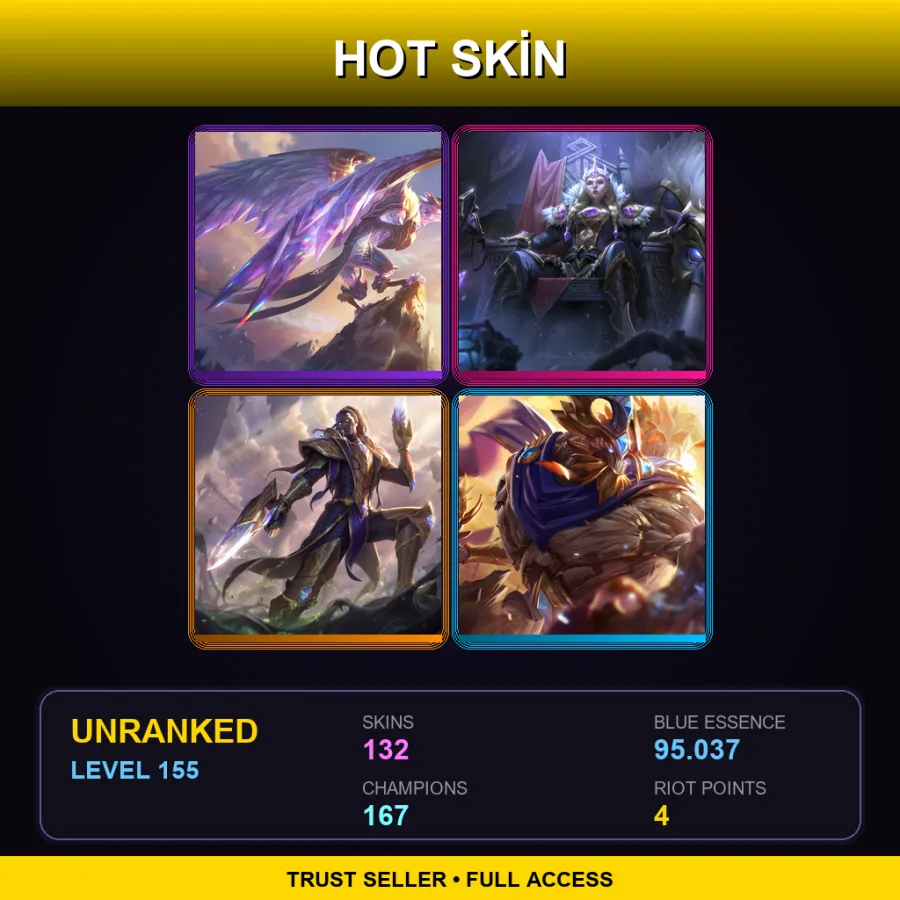 TW | Lv155 | Unranked | 132 Skin | 167 Champ — Unranked / Smurf League of Legends