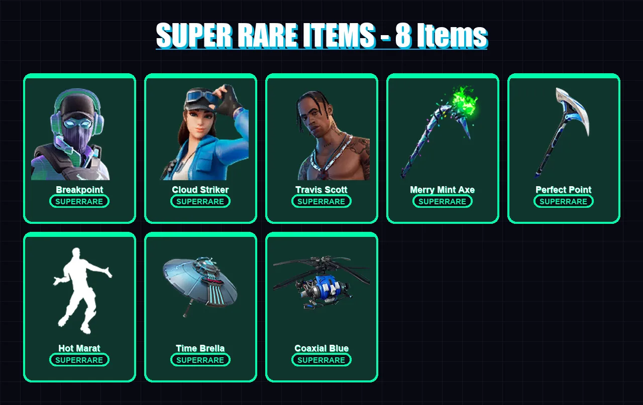 [PS4/PS5/XBOX/PC] | Breakpoint | Cloud Striker | Travis Scott | Fade | Hybrid | 70 skin | 86 pickaxe | 79 emote | 87 glider | Lv1193