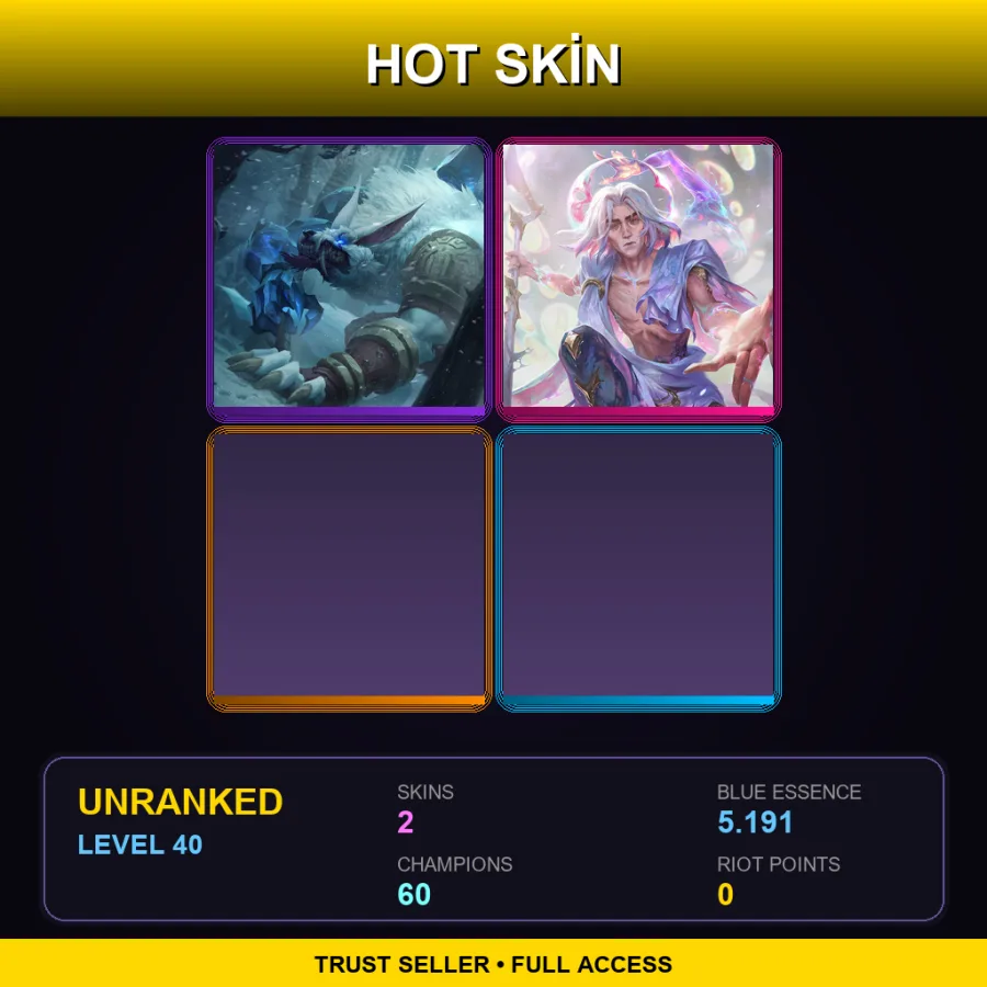 EUW | Lv40 | Unranked | 2 Skin | 60 Champ