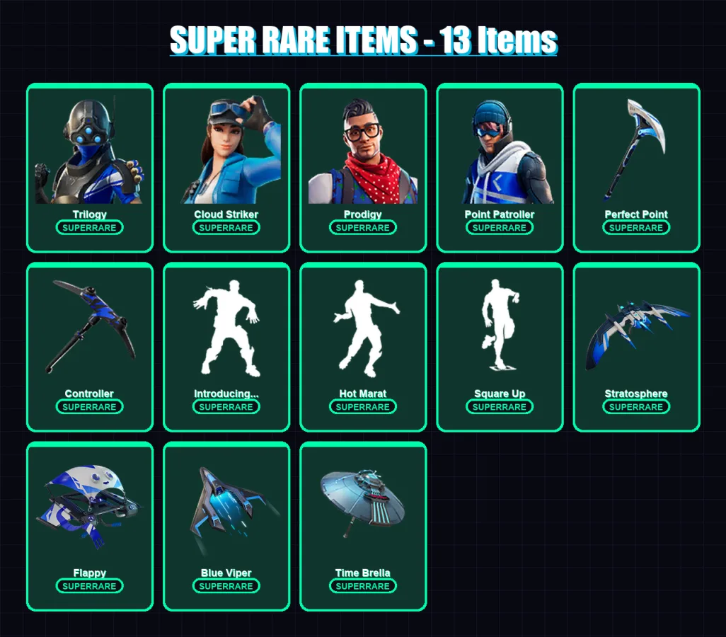 [PC/XBOX] | Trilogy | Cloud Striker | Prodigy | Point Patroller | Mandalorian | 49 skin | 114 pickaxe | 75 emote | 86 glider | Lv1644