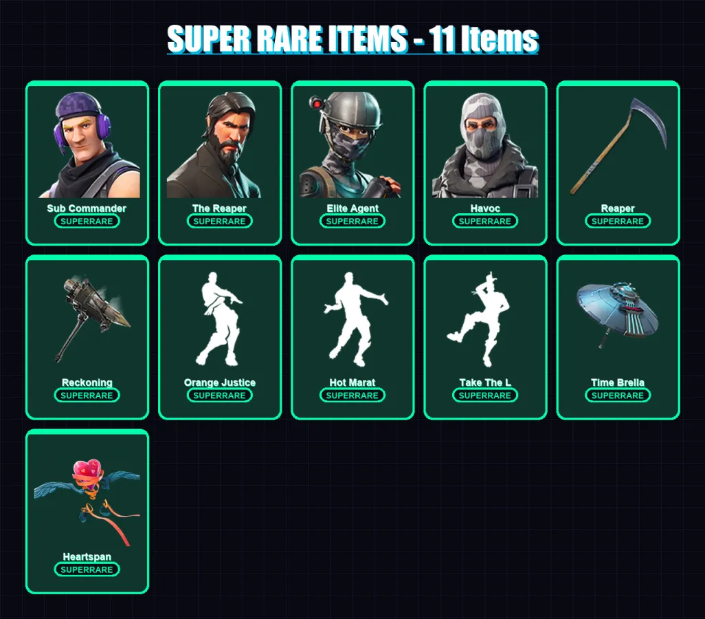 [PC/XBOX] | Sub Commander | The Reaper | Elite Agent | Havoc | Hybrid | 196 skin | 198 pickaxe | 227 emote | 172 glider | Lv3282
