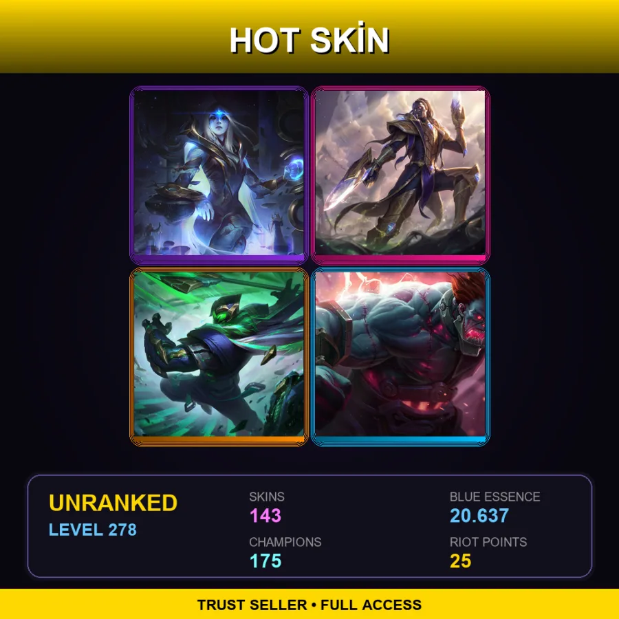 SG | Lv278 | Unranked | 143 Skin | 175 Champ — LoL account