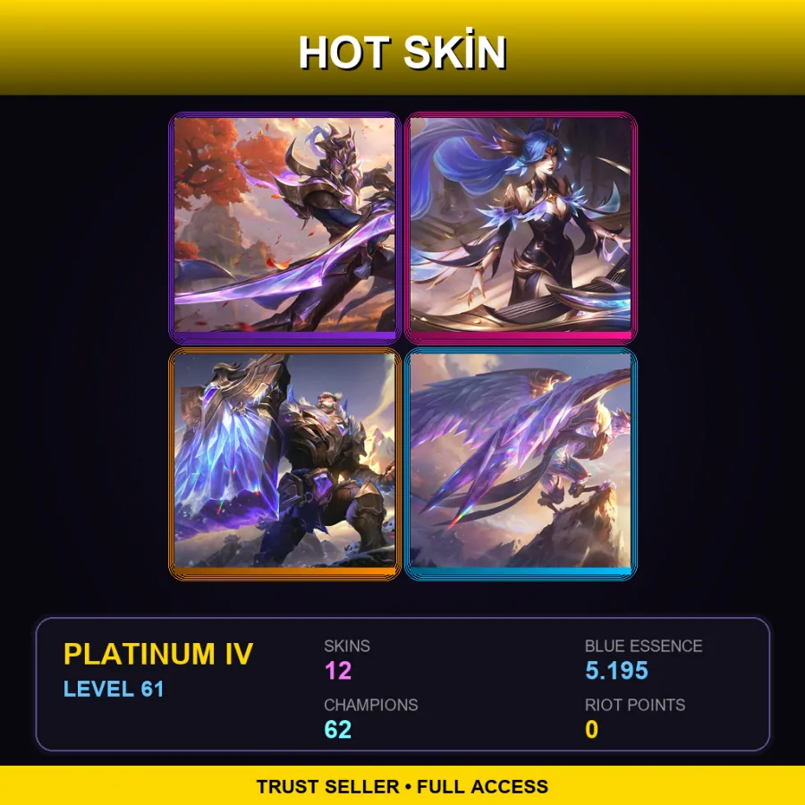 EUW | Lv61 | Platinum IV | 12 Skin | 62 Champ — LoL account