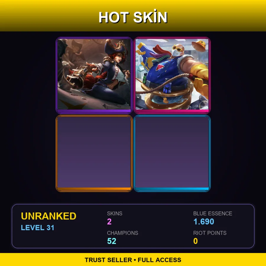 LAS | Lv31 | Unranked | 2 Skin | 52 Champ — LoL account