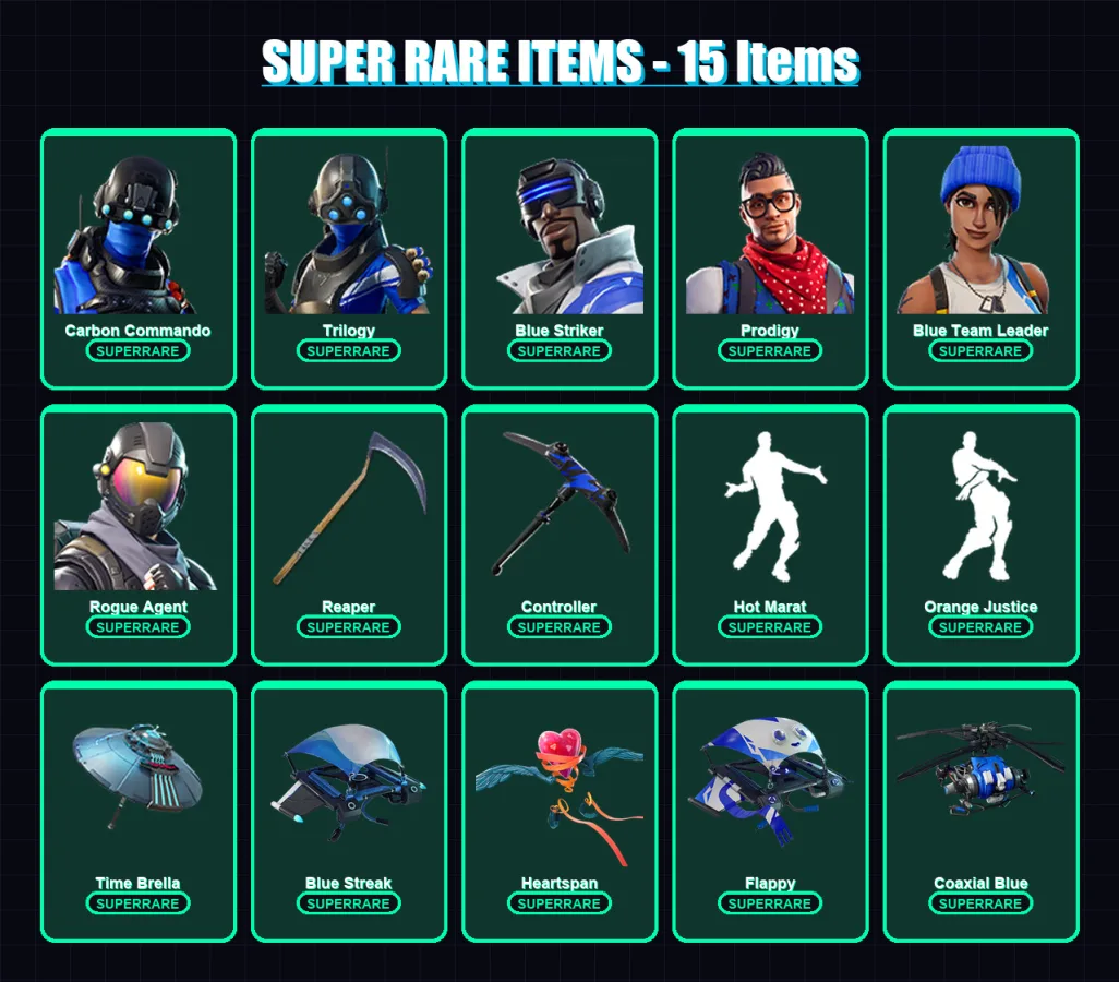 [PC/XBOX] | Carbon Commando | Trilogy | Blue Striker | Prodigy | Blue Team Leader | 78 skin | 91 pickaxe | 99 emote | 106 glider | Lv1350 — Fortnite account